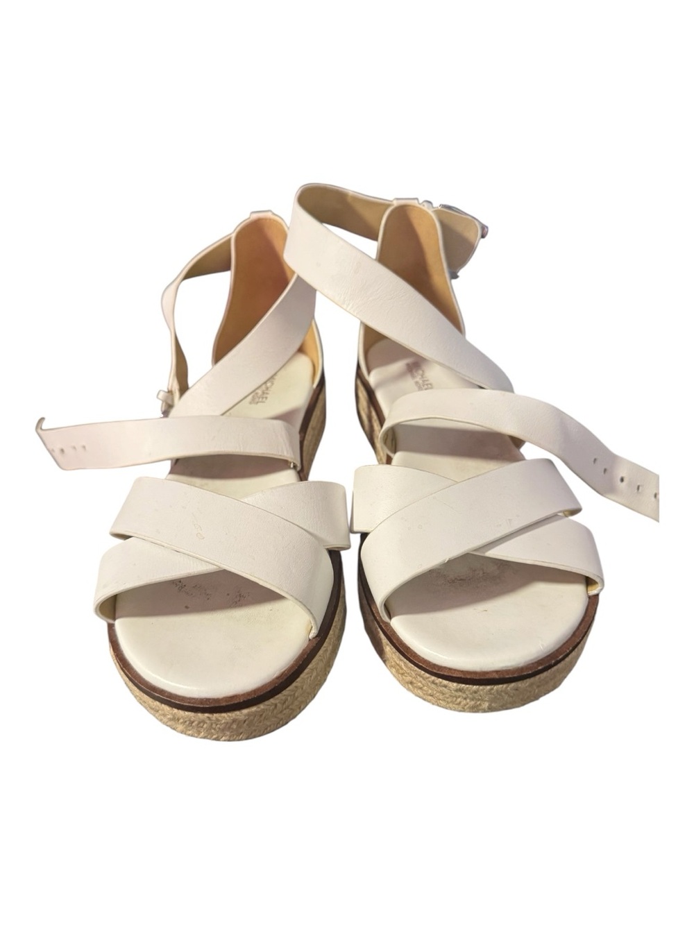 Michael Kors Darby White Leather Espadrille Platform Wedge Sandals Size 8.5 - Picture 3 of 5